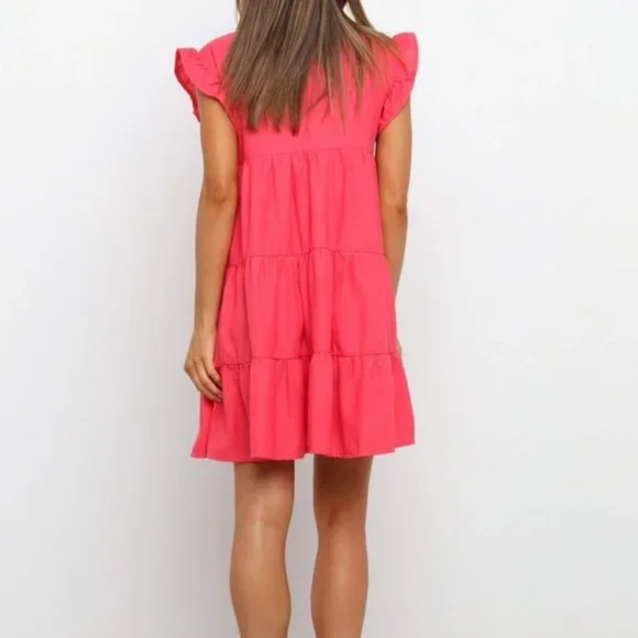 Petal & Pup Coral Amarah Ruffle Tiered Flowy Mini Swing Dress, women's - Picture 4 of 4
